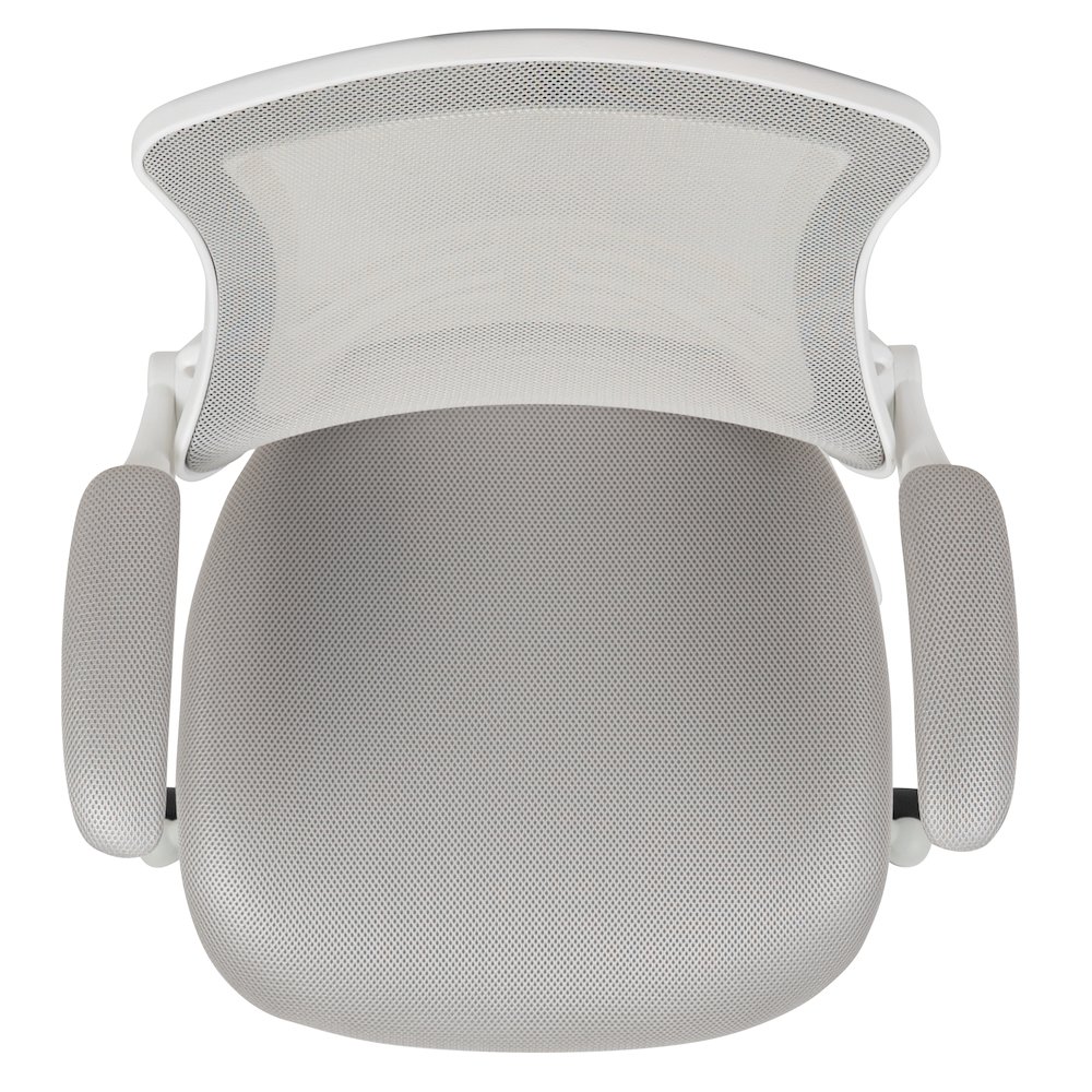 Mid-Back Light Gray Mesh Swivel Ergonomic Task Office Chair with White Frame and Flip-Up Arms. Picture 9