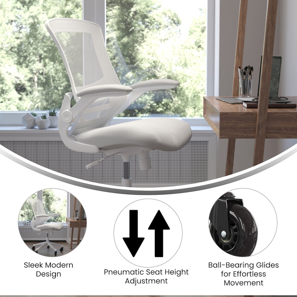 Mid-Back Light Gray Mesh Swivel Task Office Chair with White Frame. Picture 4