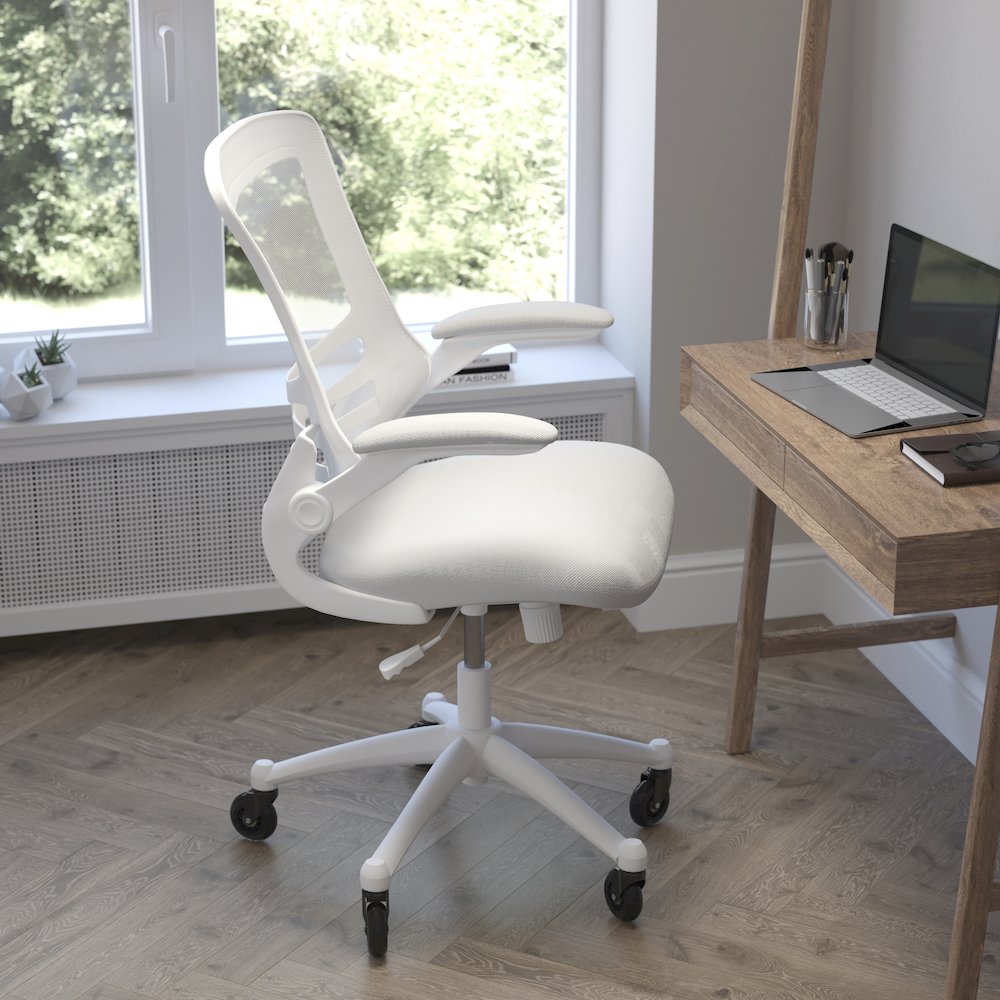Mid-Back Light Gray Mesh Swivel Task Office Chair with White Frame. Picture 6
