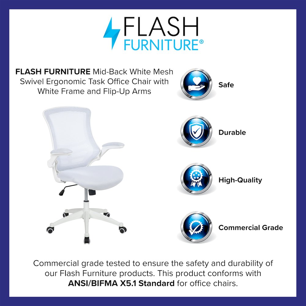 Mid-Back White Mesh Swivel Ergonomic Task Office Chair. Picture 4