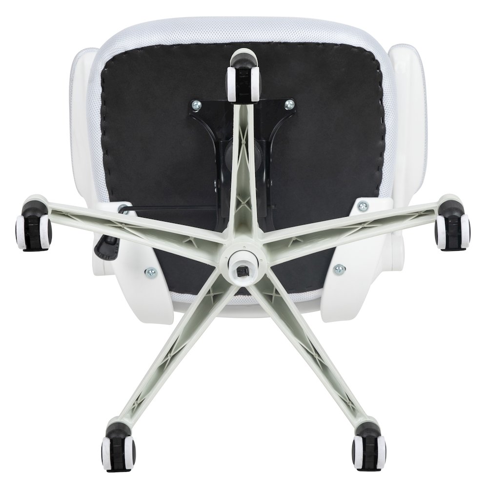 Mid-Back White Mesh Swivel Ergonomic Task Office Chair with White Frame and Flip-Up Arms. Picture 10