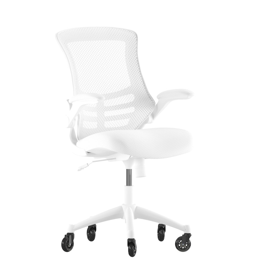 Mid-Back White Mesh Swivel Task Office Chair with White Frame. Picture 1