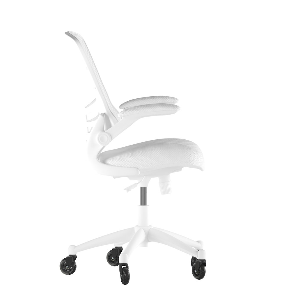Mid-Back White Mesh Swivel Task Office Chair with White Frame. Picture 8