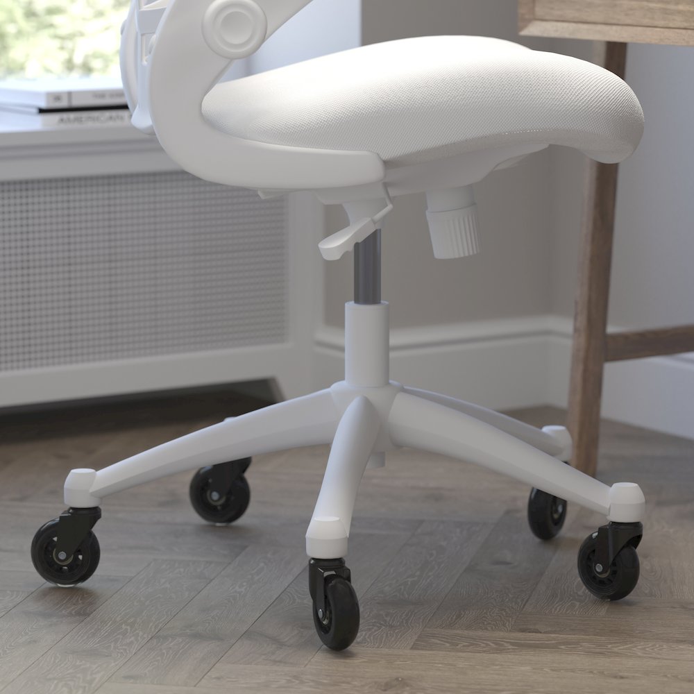 Mid-Back White Mesh Swivel Task Office Chair with White Frame. Picture 7