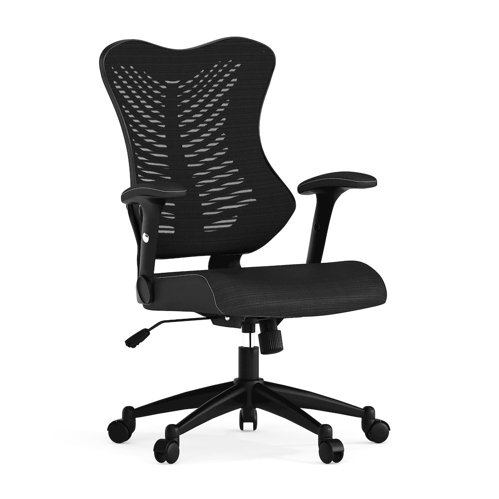High Back Designer Black Mesh Executive Swivel Office Chair with Adjustable Arms. Picture 1