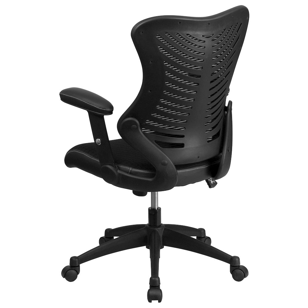 High Back Designer Black Mesh Executive Swivel Office Chair with Adjustable Arms. Picture 15