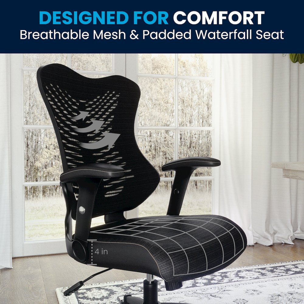 High Back Designer Black Mesh Executive Swivel Office Chair with Adjustable Arms. Picture 8