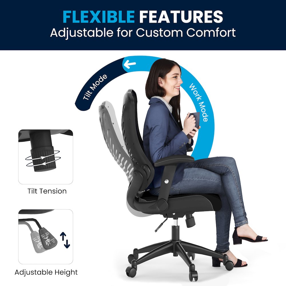 High Back Designer Black Mesh Executive Swivel Office Chair with Adjustable Arms. Picture 9
