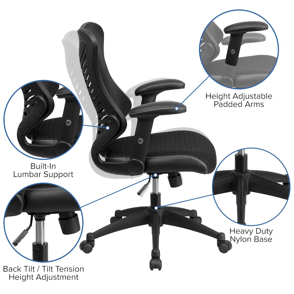 High Back Designer Black Mesh Executive Swivel Office Chair with Adjustable Arms. Picture 10