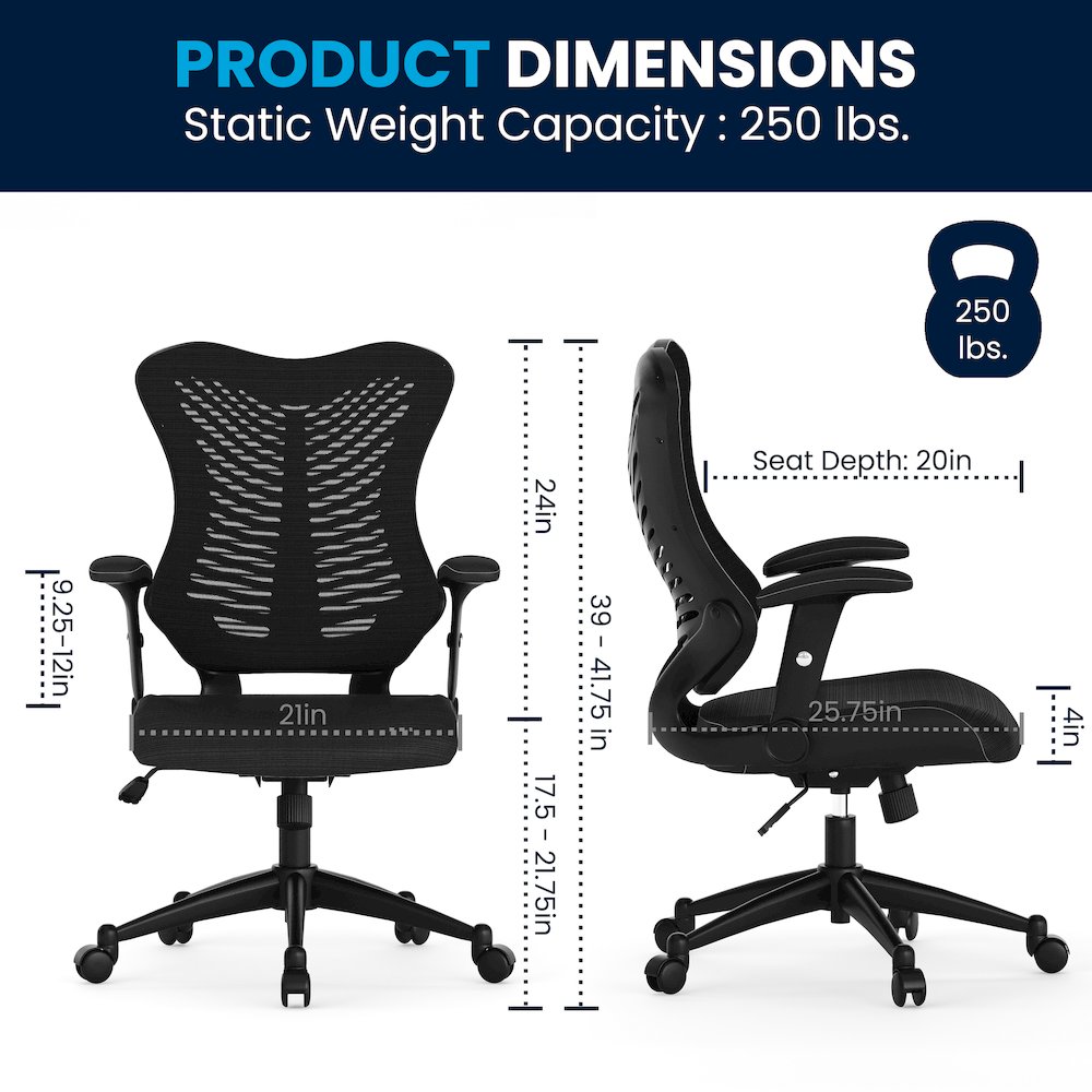 High Back Designer Black Mesh Executive Swivel Office Chair with Adjustable Arms. Picture 11