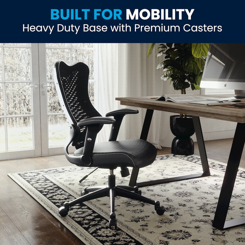 High Back Designer Black Mesh Executive Swivel Office Chair with Adjustable Arms. Picture 12