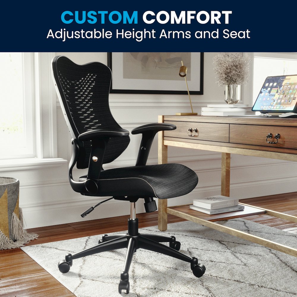 High Back Designer Black Mesh Executive Swivel Office Chair with Adjustable Arms. Picture 13