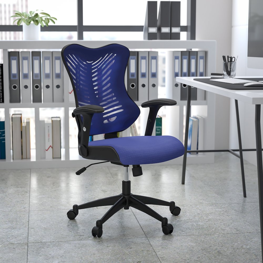 High Back Designer Blue Mesh Executive Swivel Ergonomic Office Chair with Adjustable Arms. Picture 9