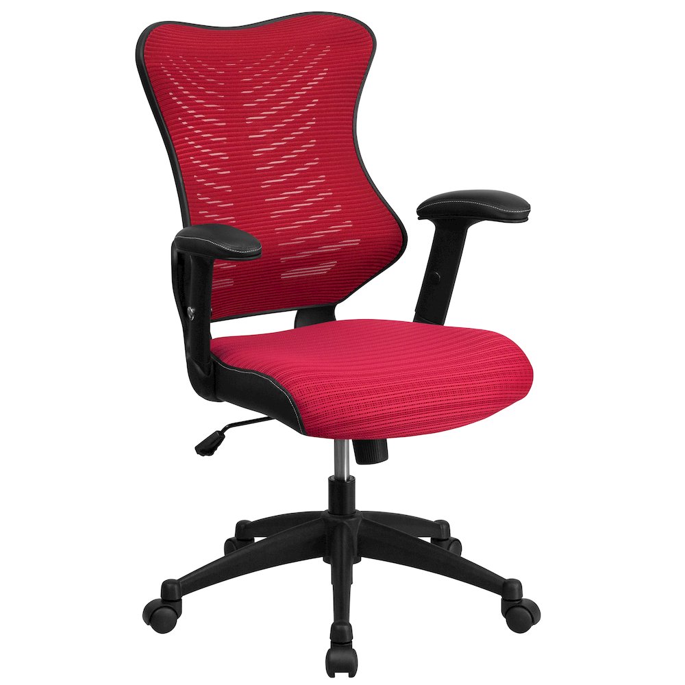 High Back Designer Burgundy Mesh Executive Swivel Office Chair. Picture 1