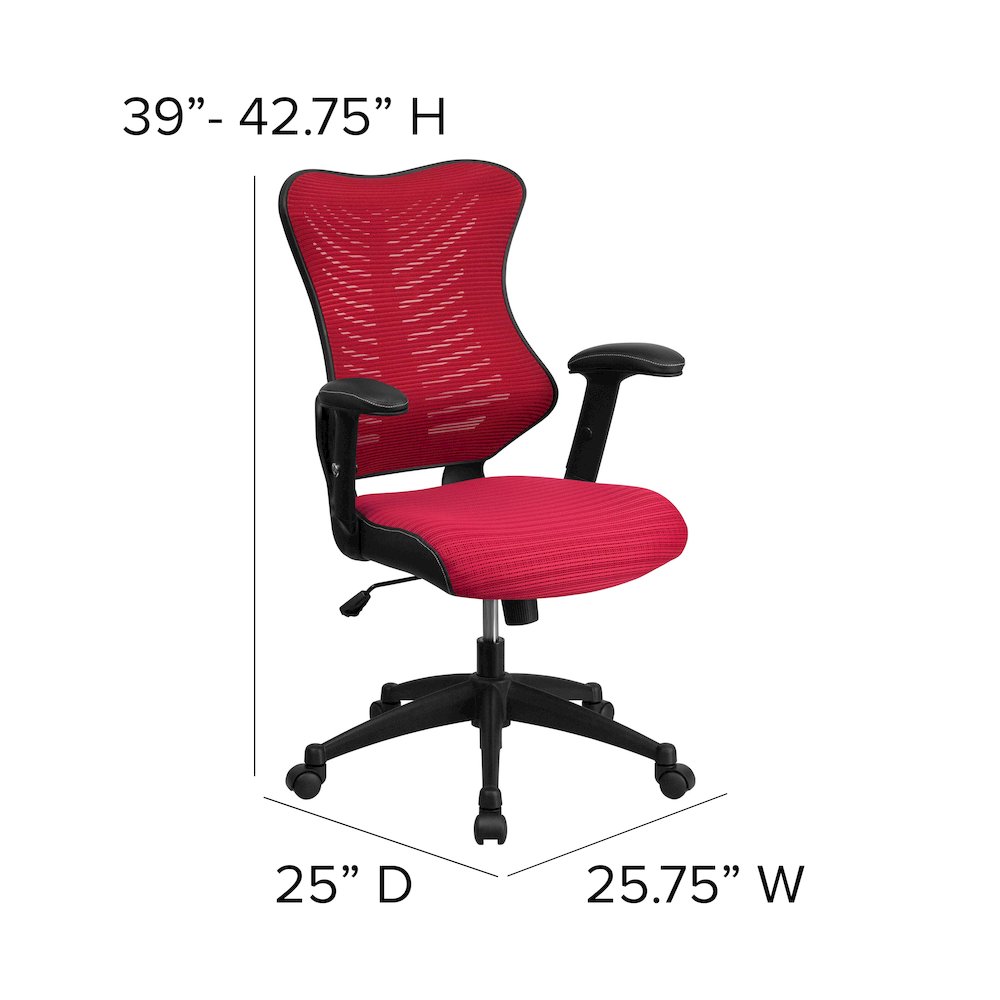 High Back Designer Burgundy Mesh Executive Swivel Office Chair. Picture 6