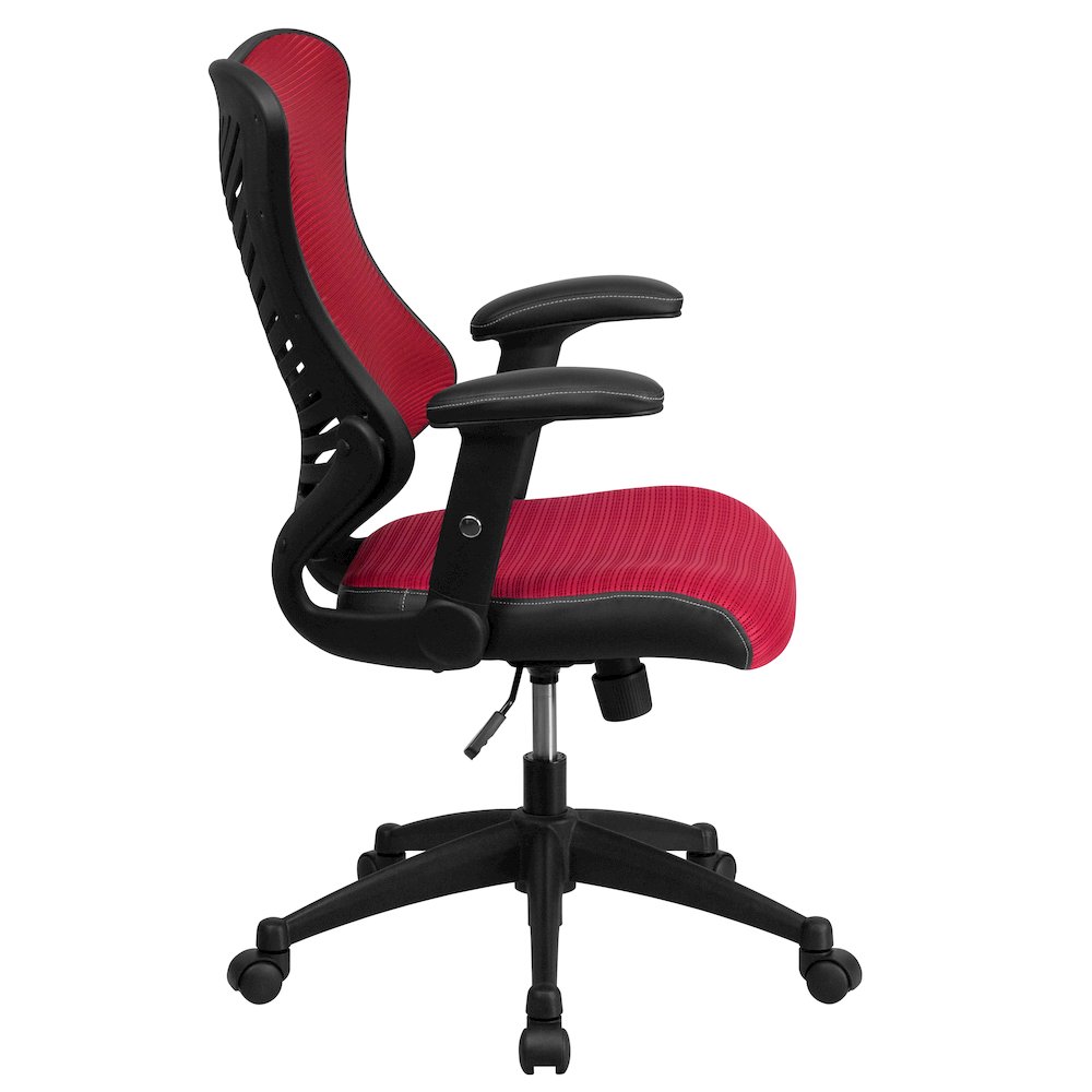 High Back Designer Burgundy Mesh Executive Swivel Office Chair. Picture 9