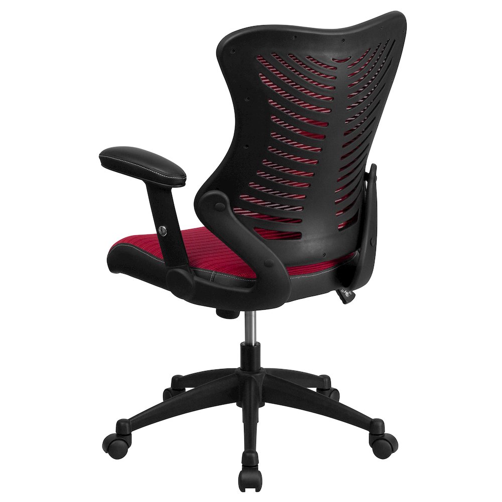 High Back Designer Burgundy Mesh Executive Swivel Office Chair. Picture 7