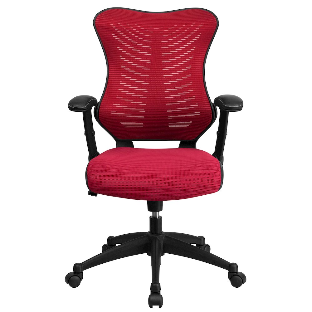 High Back Designer Burgundy Mesh Executive Swivel Office Chair. Picture 10