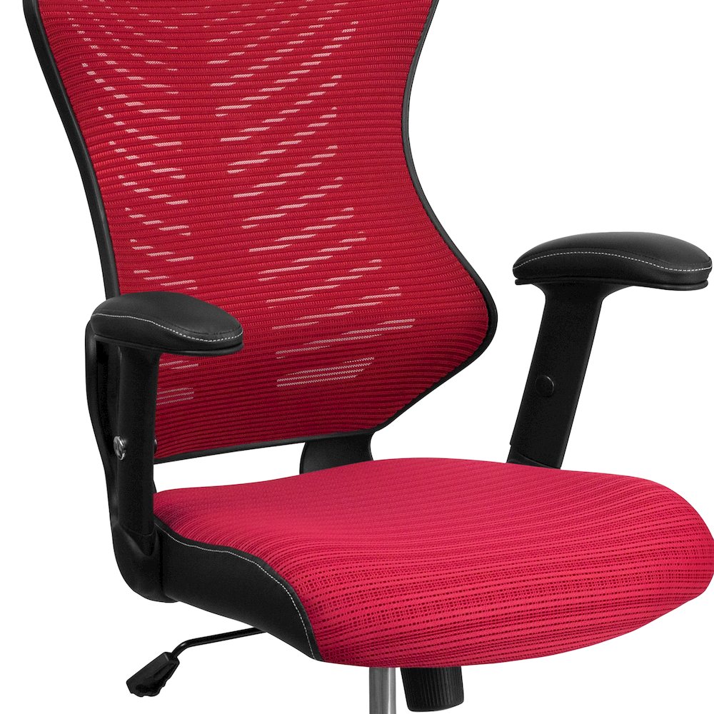 High Back Designer Burgundy Mesh Executive Swivel Office Chair. Picture 11