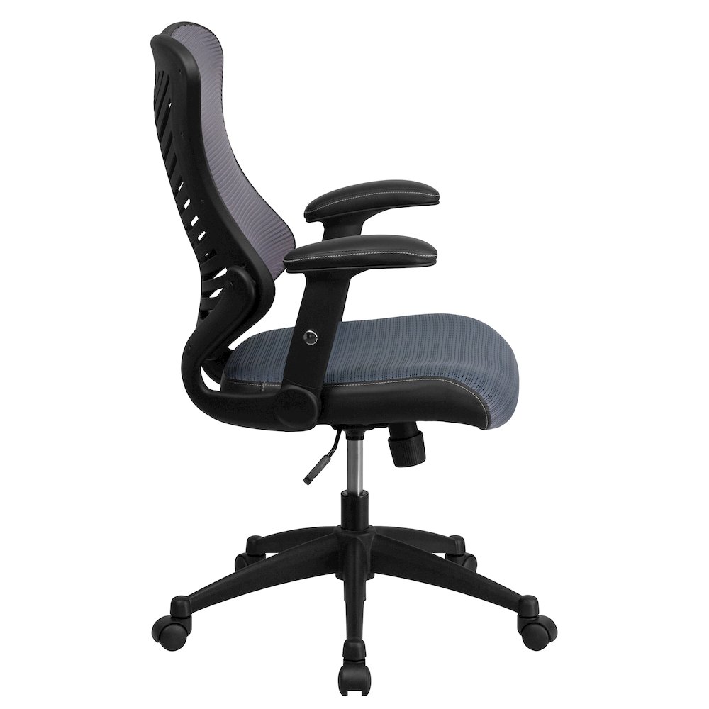 High Back Designer Gray Mesh Executive Swivel Office Chair with Adjustable Arms. Picture 9