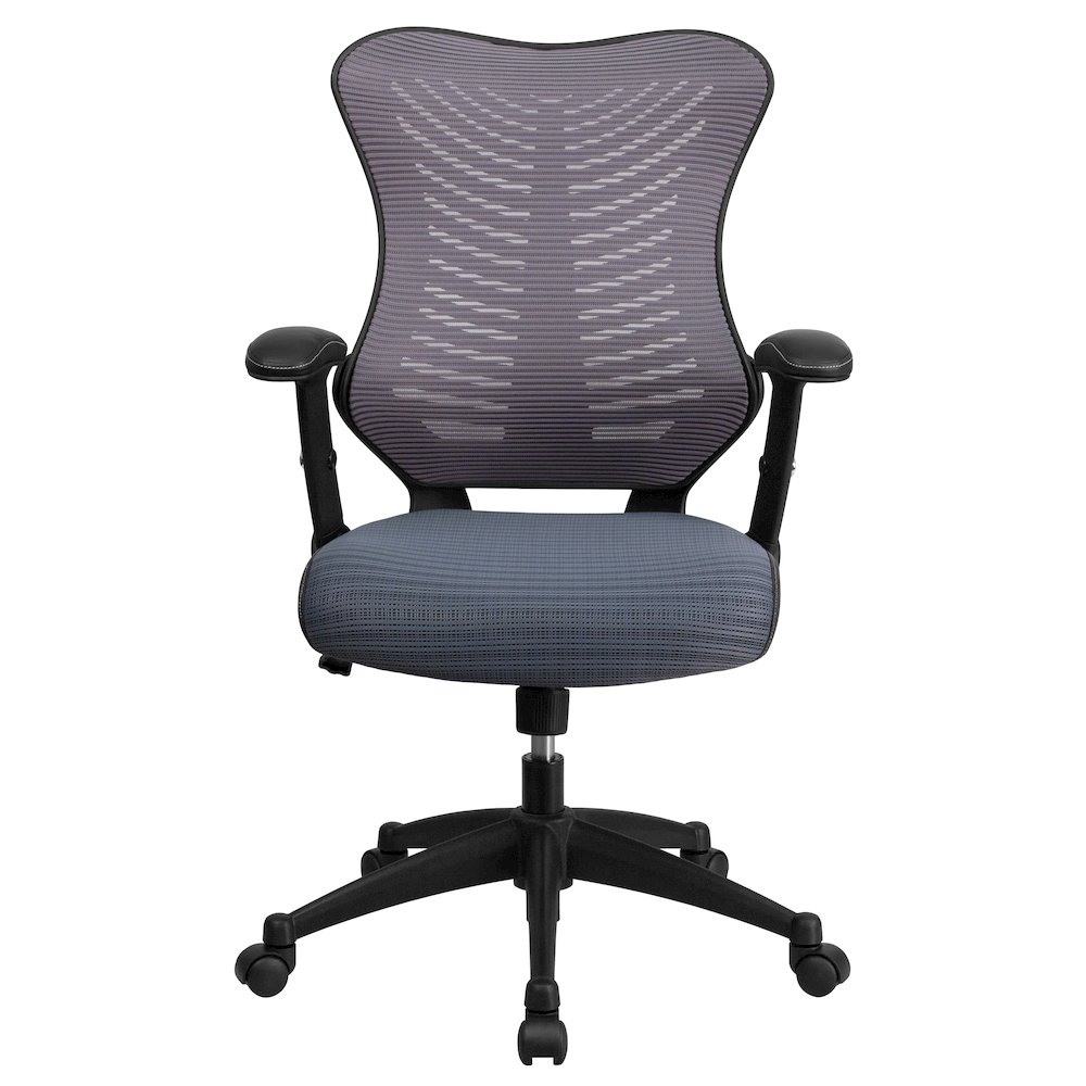 High Back Designer Gray Mesh Executive Swivel Office Chair with Adjustable Arms. Picture 10