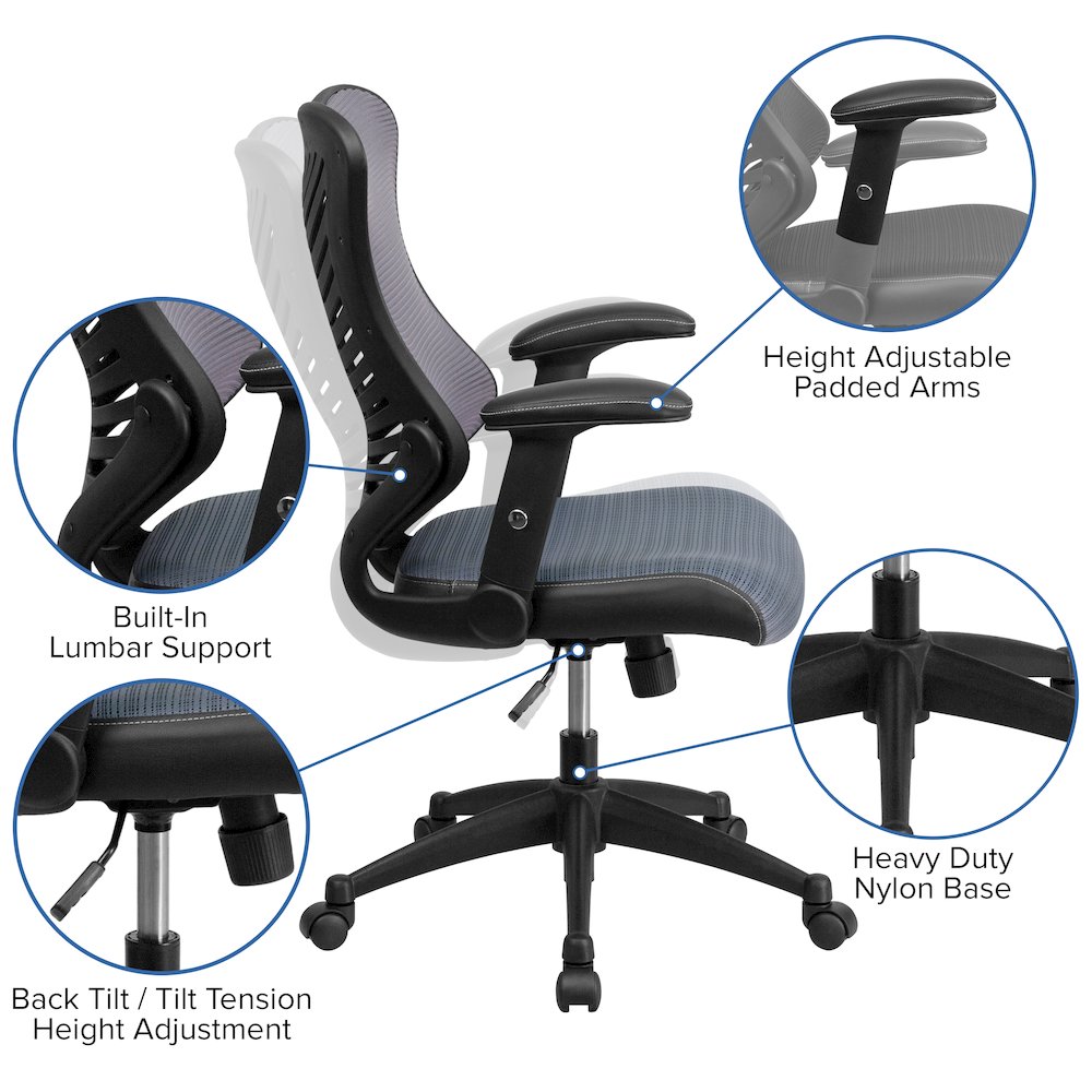 High Back Designer Gray Mesh Executive Swivel Office Chair with Adjustable Arms. Picture 5