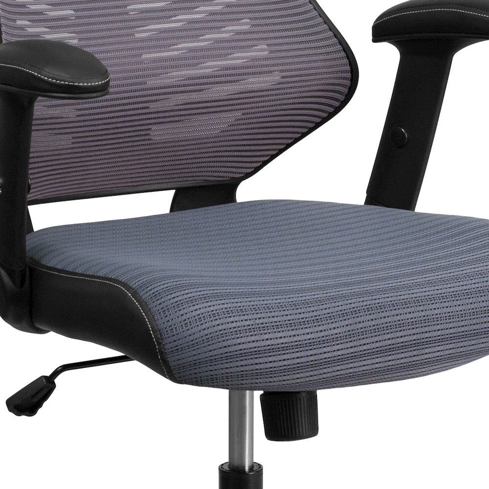 High Back Designer Gray Mesh Executive Swivel Office Chair with Adjustable Arms. Picture 8