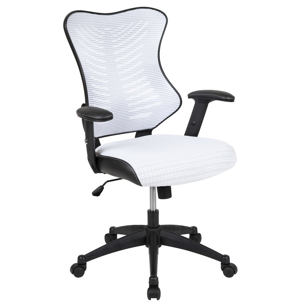 High Back Designer White Mesh Executive Swivel Office Chair with Adjustable Arms. Picture 1