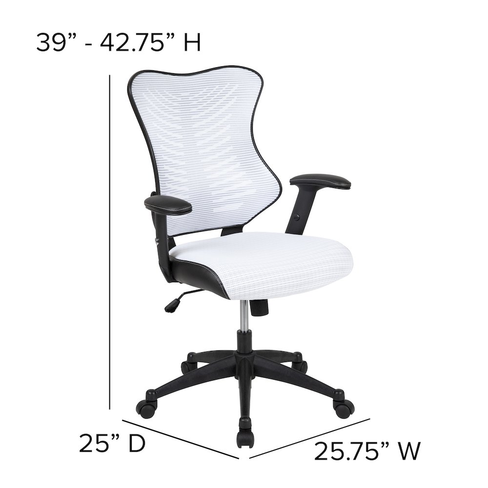 High Back Designer White Mesh Executive Swivel Office Chair with Adjustable Arms. Picture 7