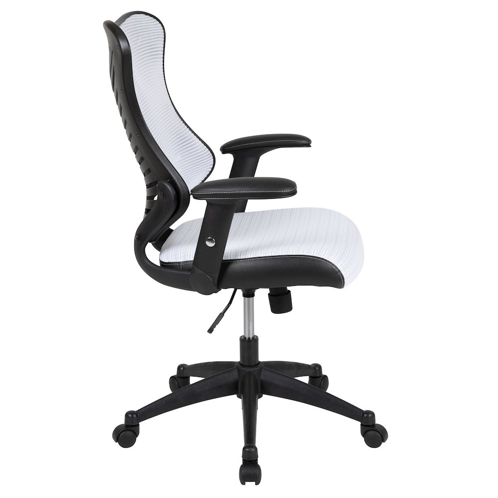 High Back Designer White Mesh Executive Swivel Office Chair with Adjustable Arms. Picture 10