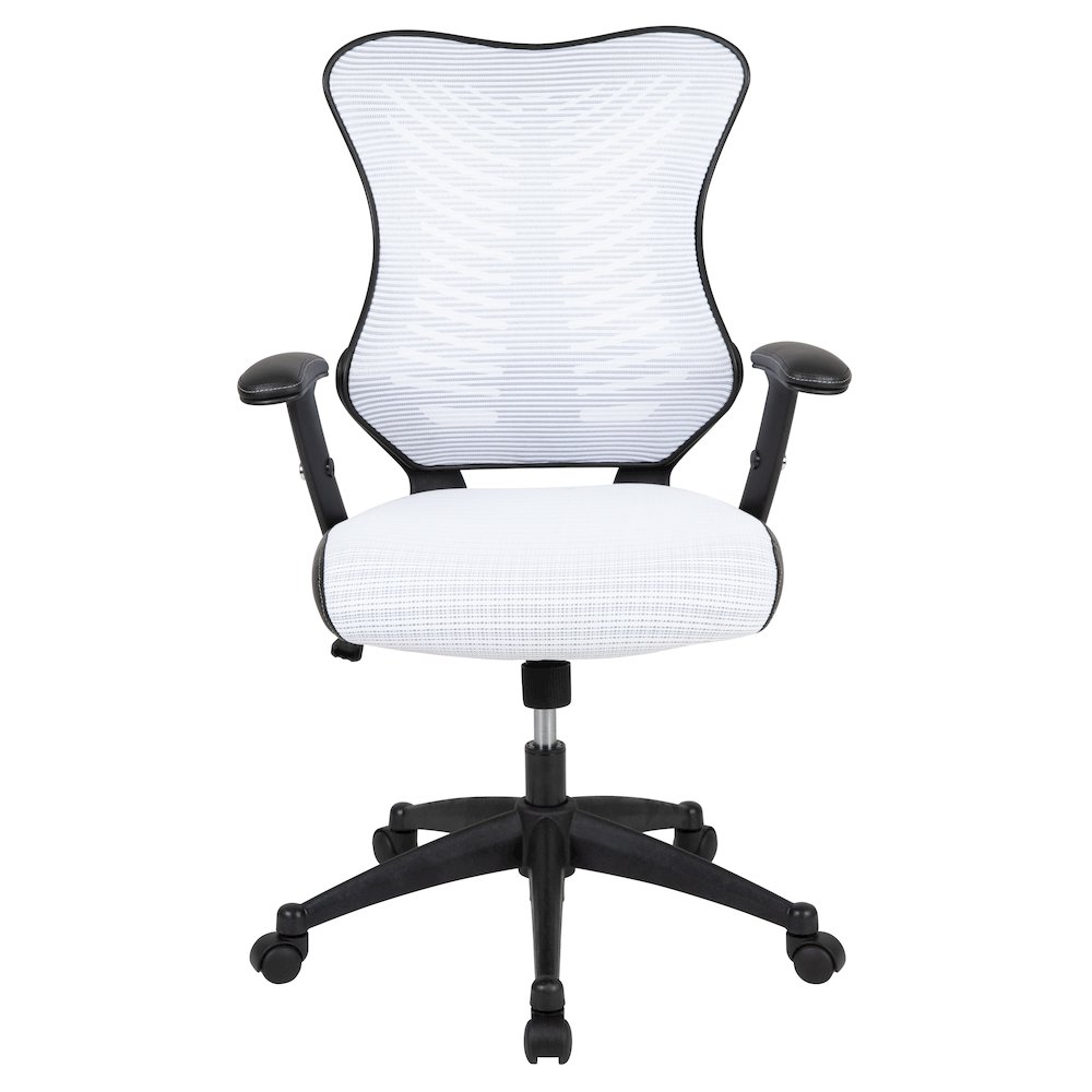 High Back Designer White Mesh Executive Swivel Office Chair with Adjustable Arms. Picture 11