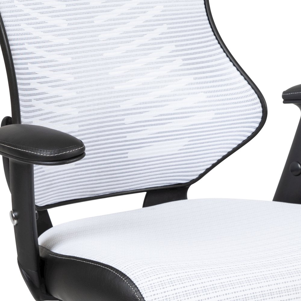 High Back Designer White Mesh Executive Swivel Office Chair with Adjustable Arms. Picture 9