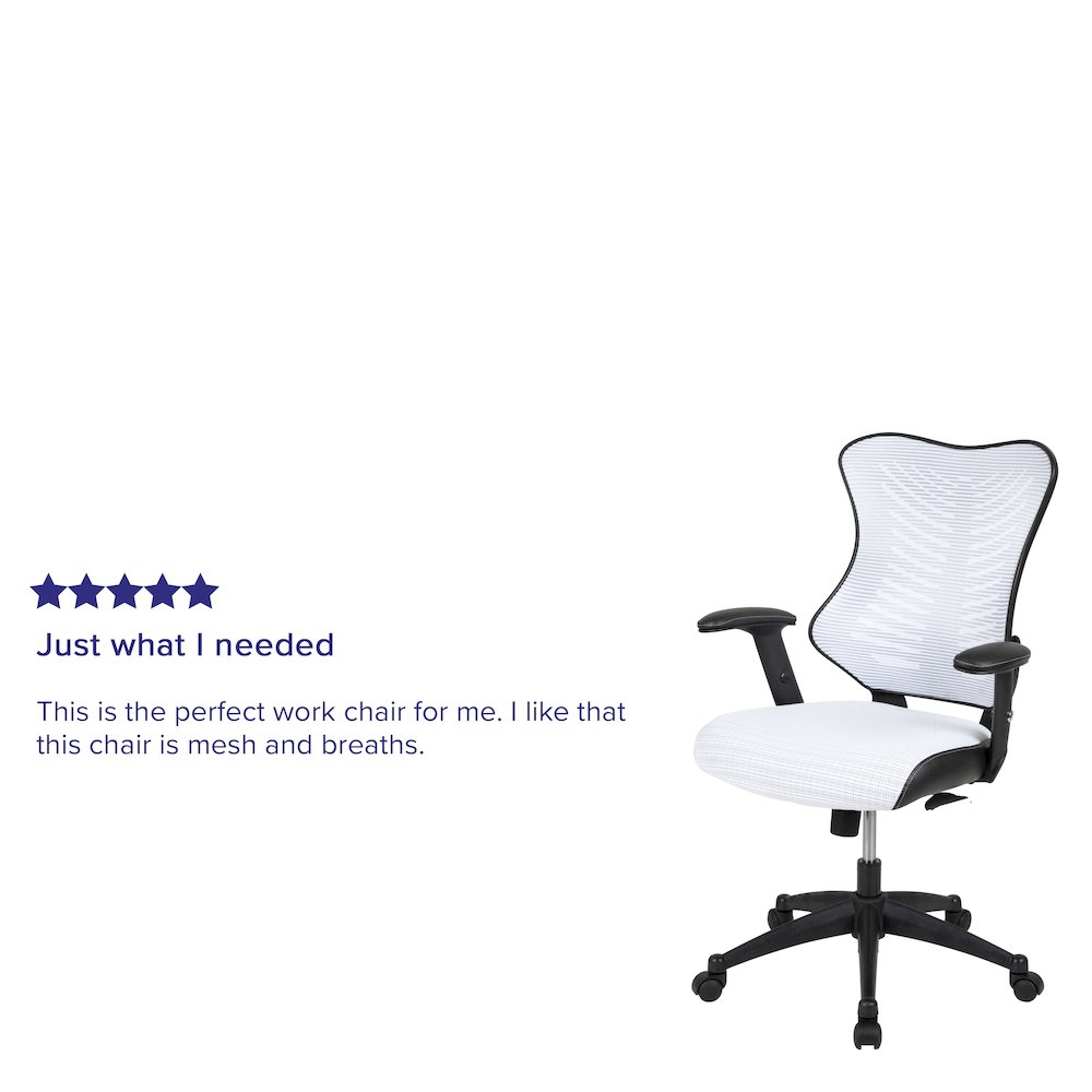 High Back Designer White Mesh Executive Swivel Office Chair with Adjustable Arms. Picture 5