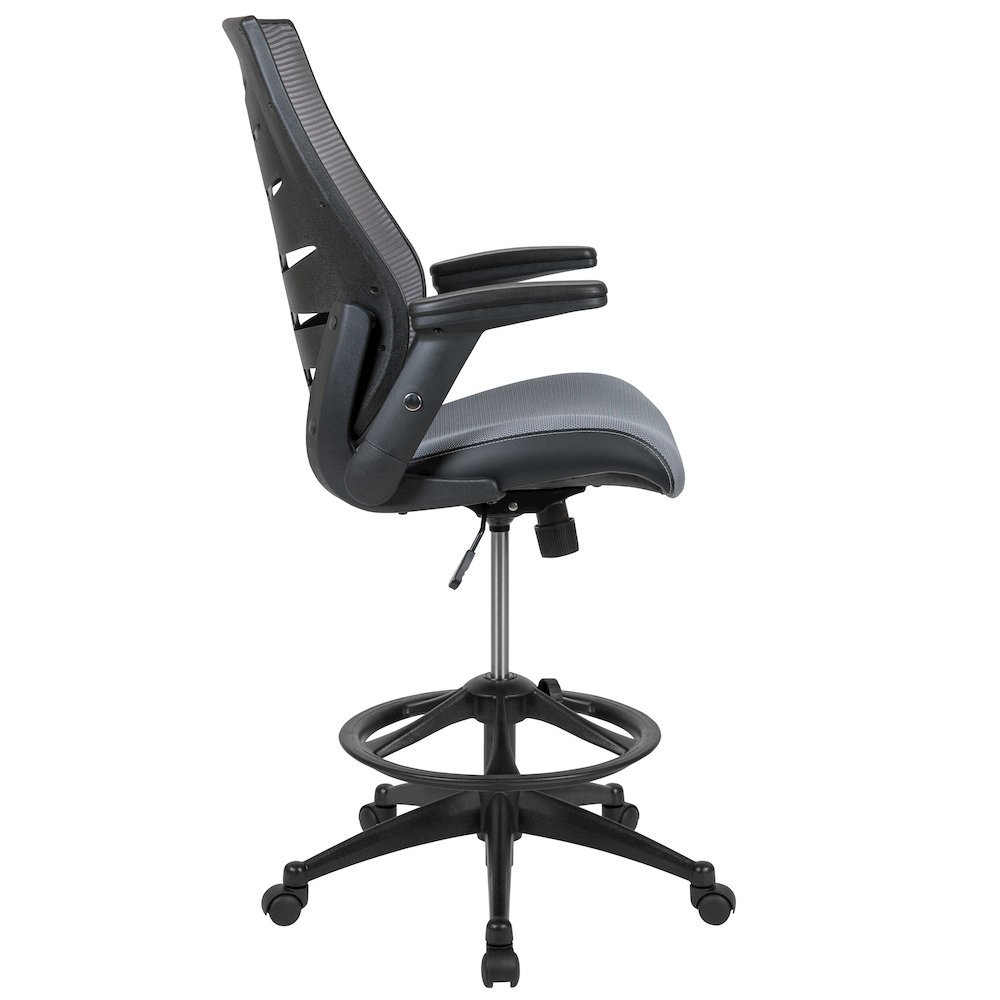 High Back Dark Gray Mesh Spine-Back Drafting Chair. Picture 9