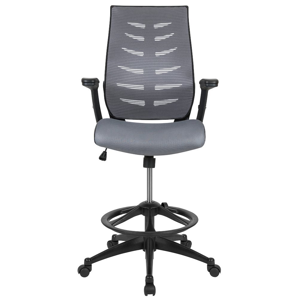 High Back Dark Gray Mesh Spine-Back Drafting Chair. Picture 10