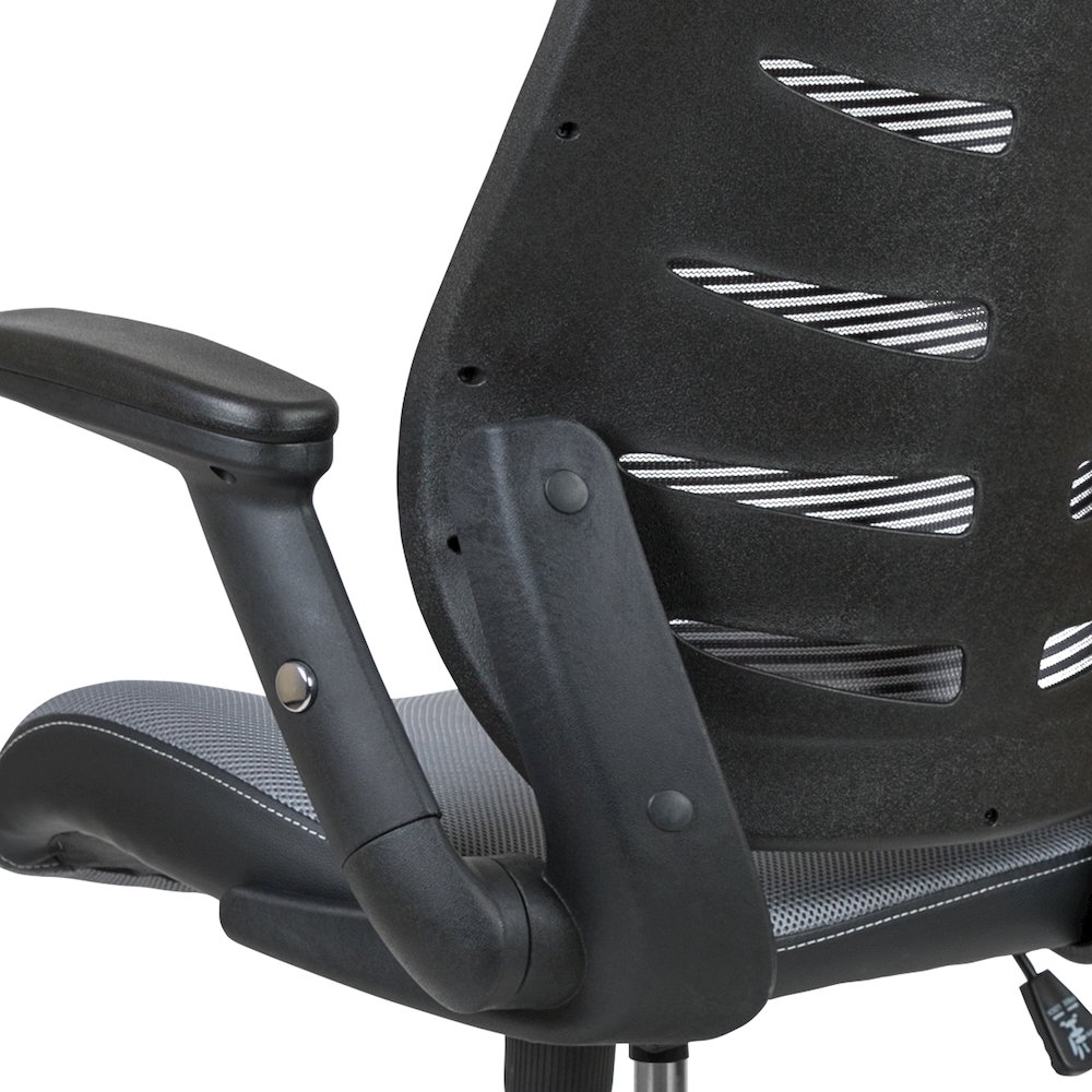 High Back Dark Gray Mesh Spine-Back Drafting Chair. Picture 13