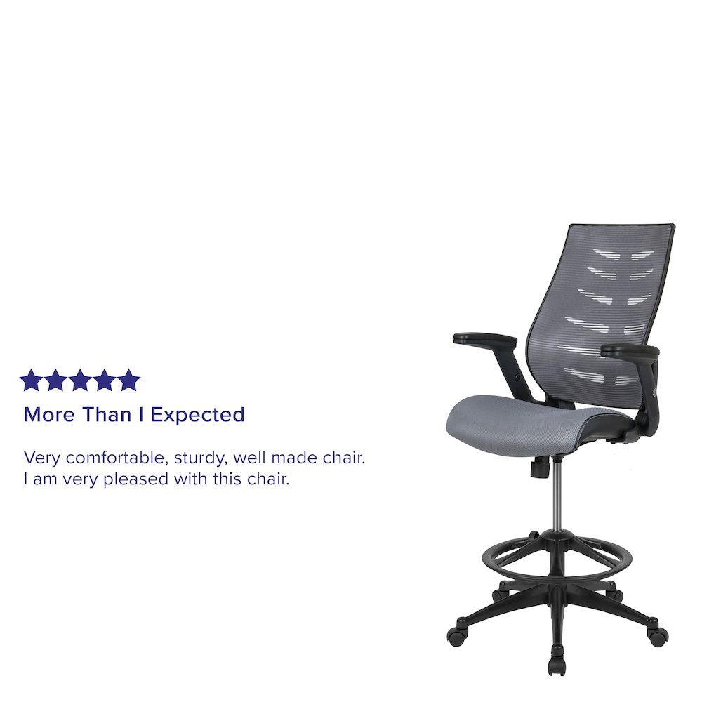 High Back Dark Gray Mesh Spine-Back Drafting Chair. Picture 4