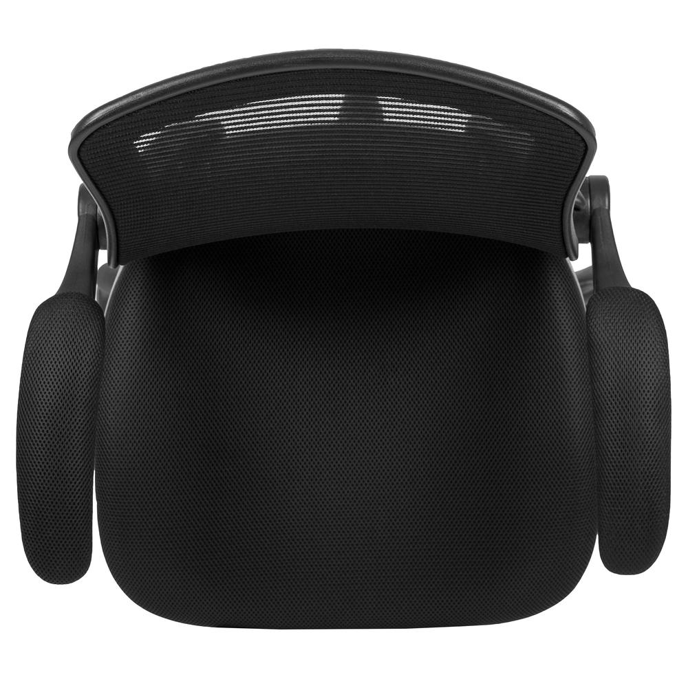 Mid-Back Black Mesh Ergonomic Drafting Chair with Adjustable Foot Ring and Flip-Up Arms. Picture 9
