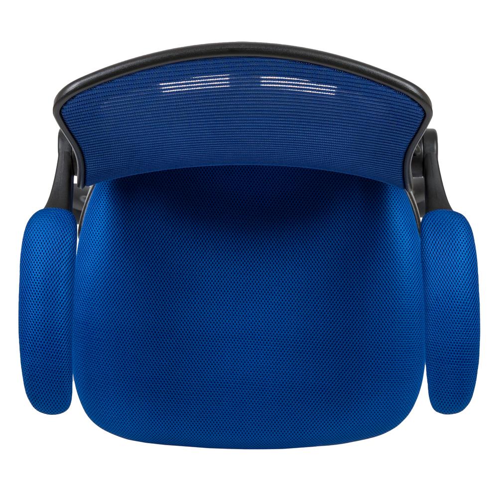Mid-Back Blue Mesh Ergonomic Drafting Chair with Adjustable Foot Ring and Flip-Up Arms. Picture 9