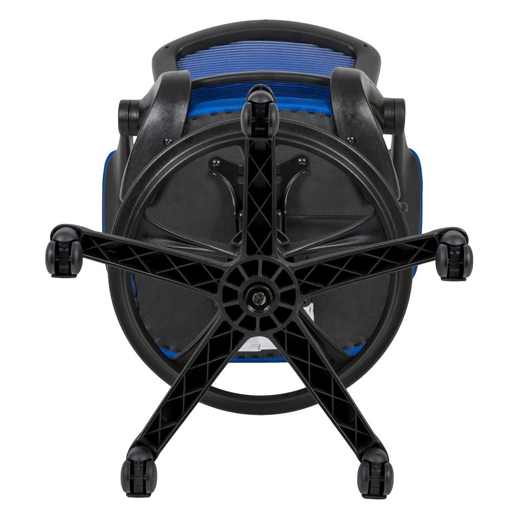 Mid-Back Blue Mesh Ergonomic Drafting Chair with Adjustable Foot Ring and Flip-Up Arms. Picture 10