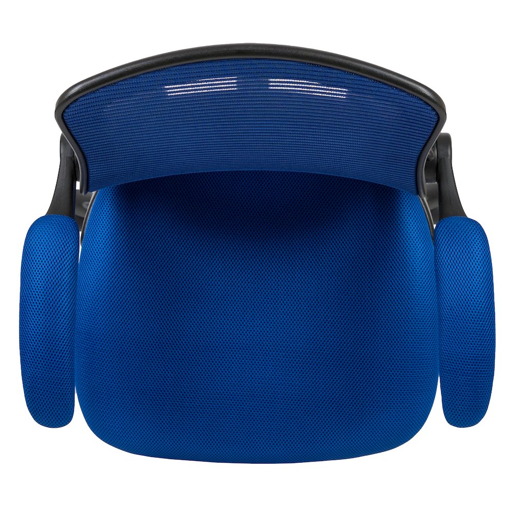 Mid-Back Blue Mesh Drafting Chair with Adjustable Foot Ring and Flip-Up Arms. Picture 14