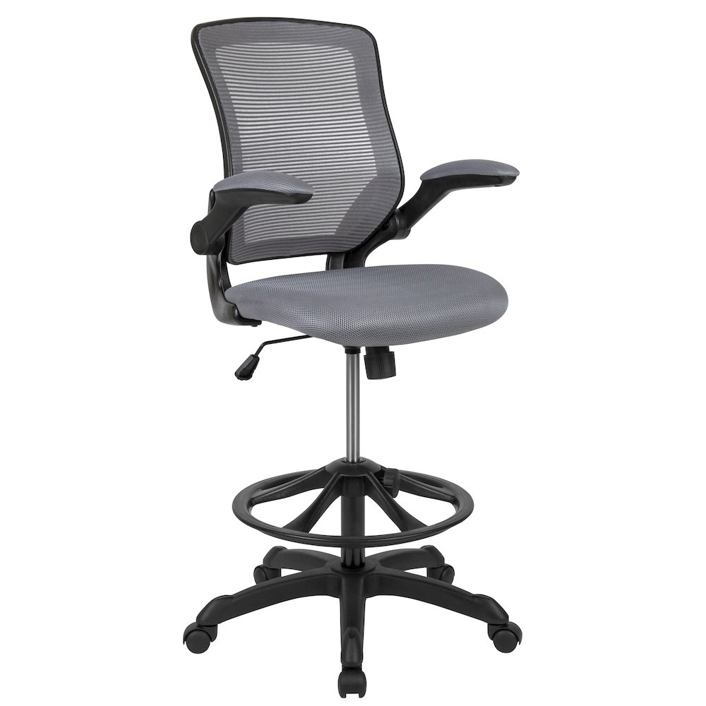 Mid-Back Dark Gray Mesh Drafting Chair with Adjustable Foot Ring. Picture 1