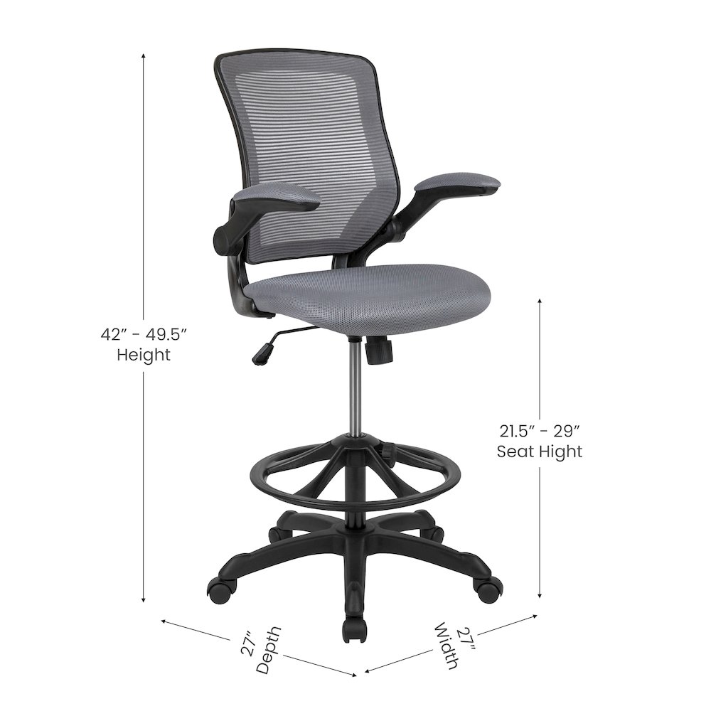 Mid-Back Dark Gray Mesh Drafting Chair with Adjustable Foot Ring. Picture 7