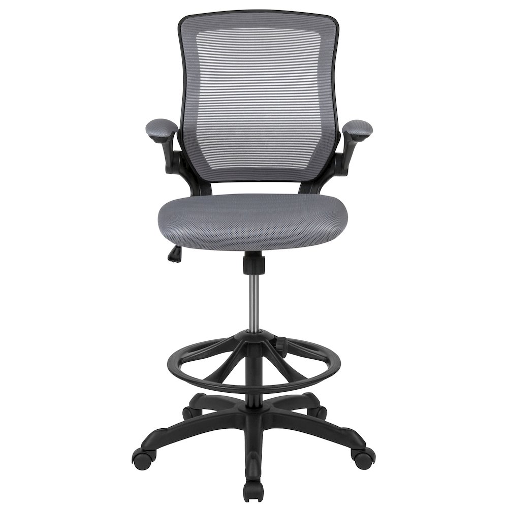 Mid-Back Dark Gray Mesh Drafting Chair with Adjustable Foot Ring. Picture 13