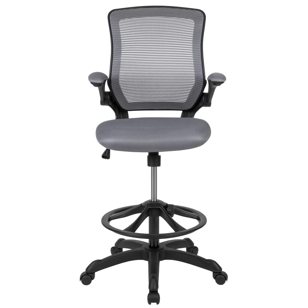 Mid-Back Dark Gray Mesh Ergonomic Drafting Chair with Adjustable Foot Ring and Flip-Up Arms. Picture 5