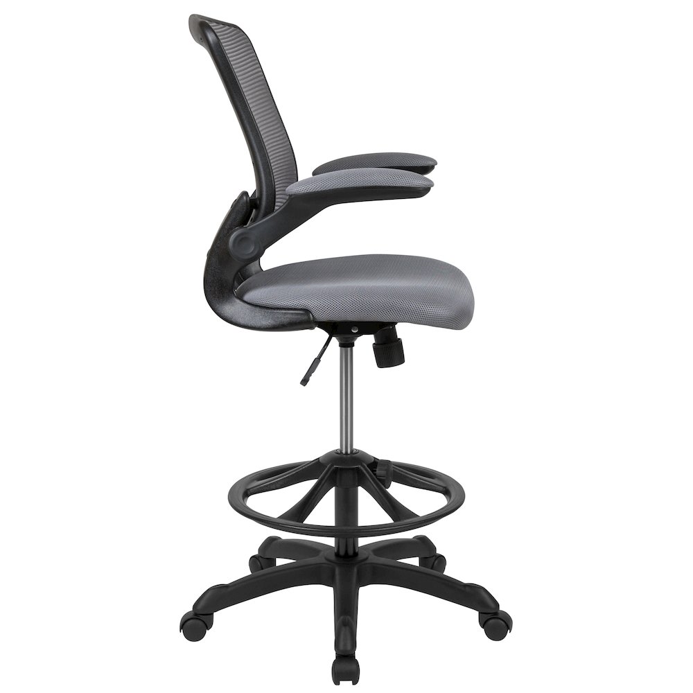 Mid-Back Dark Gray Mesh Drafting Chair with Adjustable Foot Ring. Picture 12