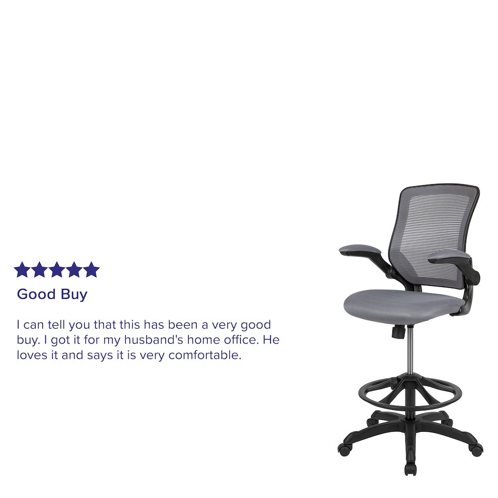Mid-Back Dark Gray Mesh Drafting Chair with Adjustable Foot Ring. Picture 4