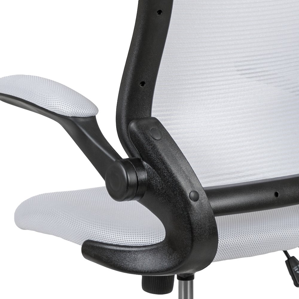 Mid-Back White Mesh Drafting Chair with Adjustable Foot Ring and Flip-Up Arms. Picture 11