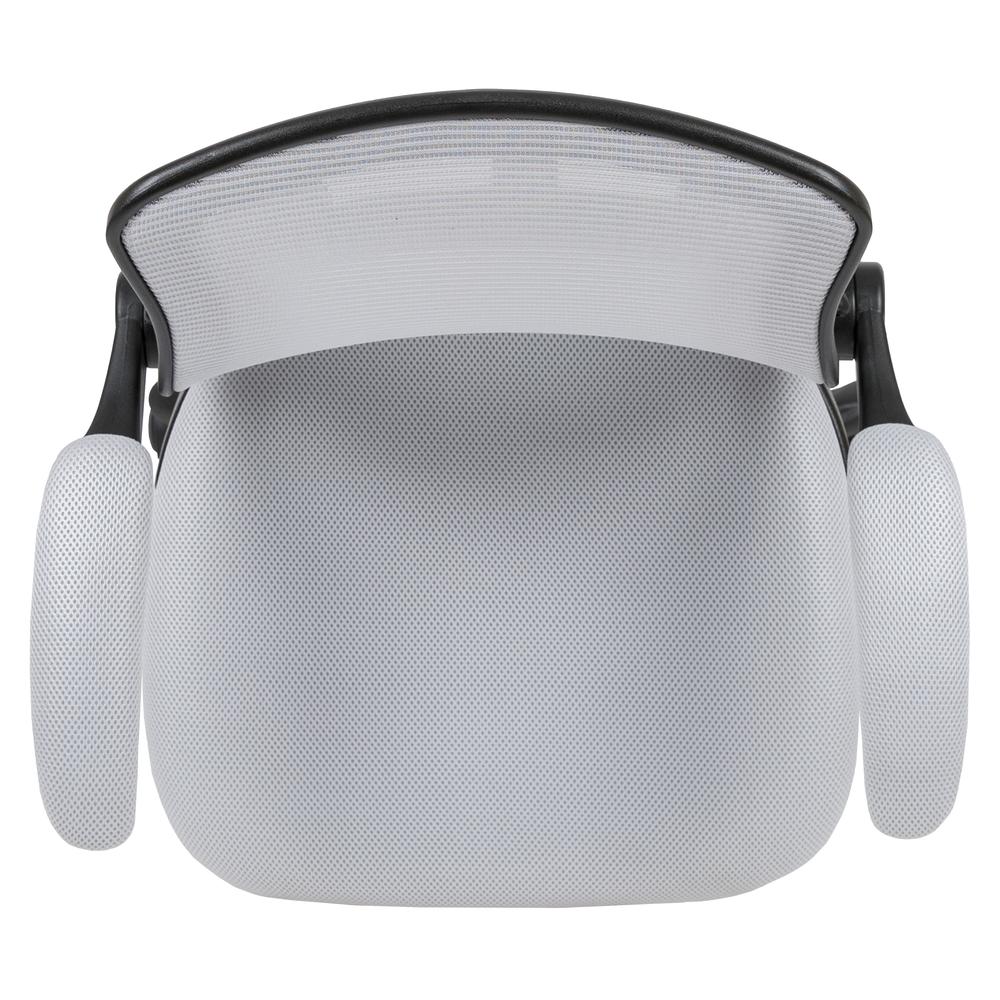 Mid-Back White Mesh Ergonomic Drafting Chair with Adjustable Foot Ring and Flip-Up Arms. Picture 9