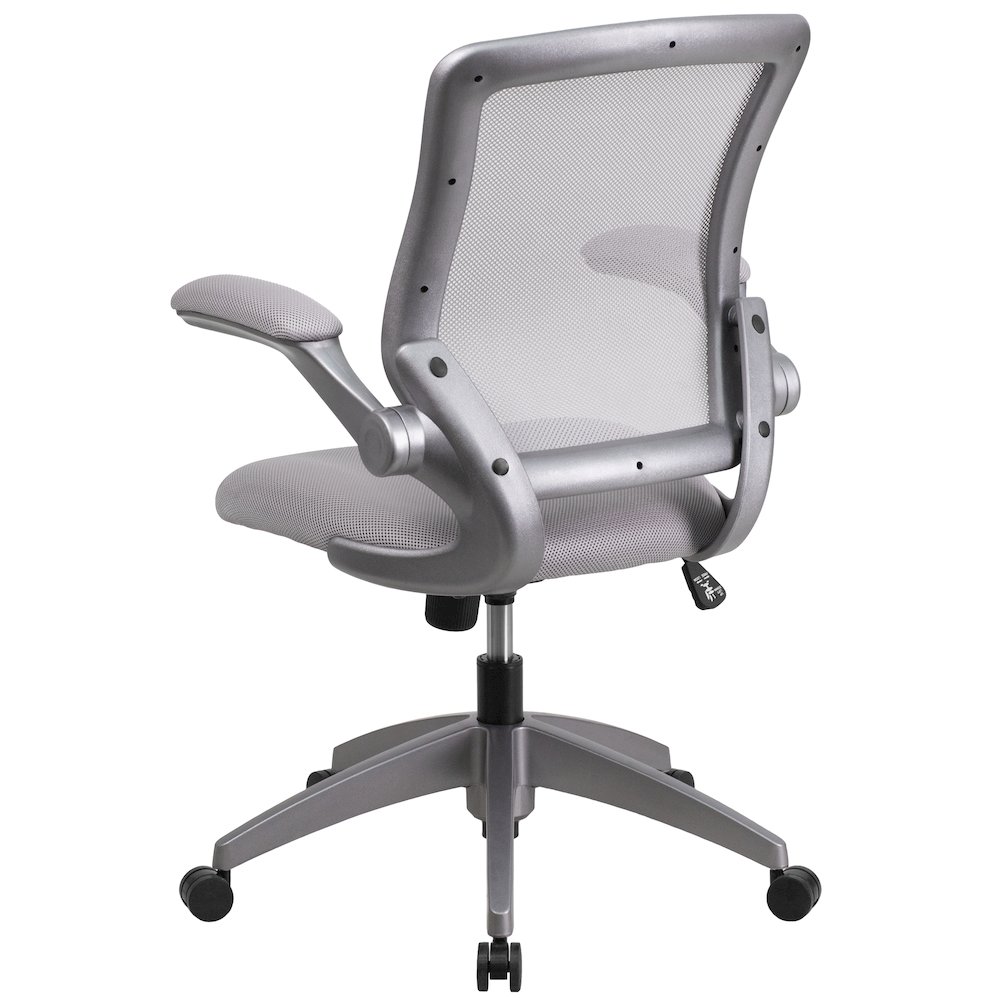 Mid-Back Gray Mesh Swivel Task Office Chair with Gray Frame and Flip-Up Arms. Picture 8
